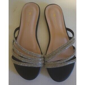 Womens Gemstone Sandals Black w/ Diamonds Size 8 NIB
